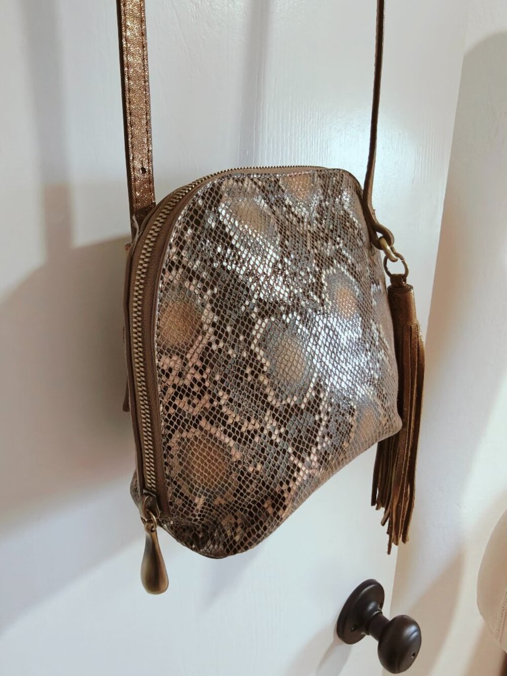 HOBO Nash Metallic Snakeskin Leather Tassel Crossbody Bag Boho Y2K - Picture 4 of 9